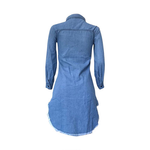 SHREDDED TASSEL IRREGULAR DENIM DRESS