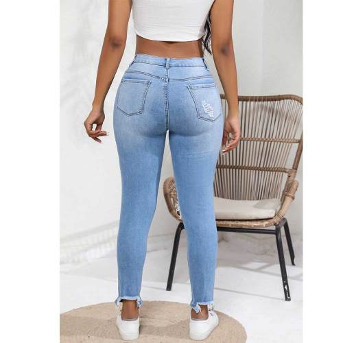 Women Ripped Jeans Slim Stretch Distressed Destroyed Retro Denim Pants