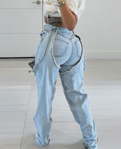 Irregular Hollow Patchwork Zipper Stretch Jeans
