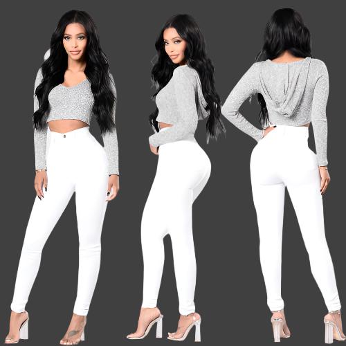 Comfort Washed Pant Denim Plain Elastic Waist Straight-barrel Trousers Jeans