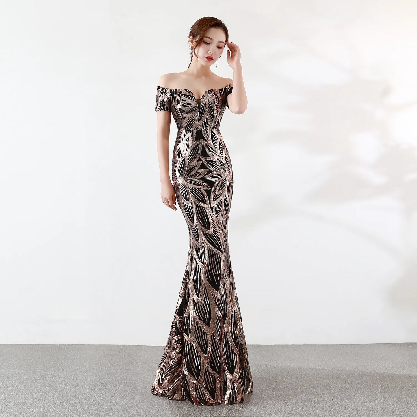 Sequins Off Shoulder Long Evening Dress Women Floor Length Mermaid Maxi Dress Long Prom