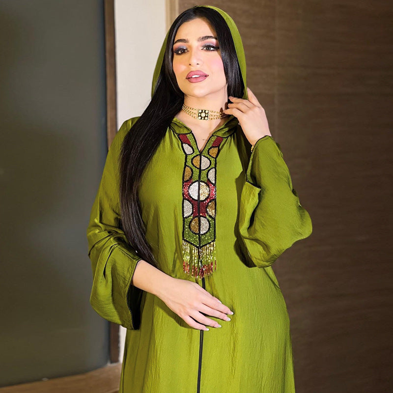 Luxury Beaded Beaded Robe Jalabia Muslim Dress