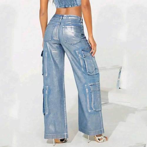 Stretch Multi Flap Pocket Metallic Denim Jeans