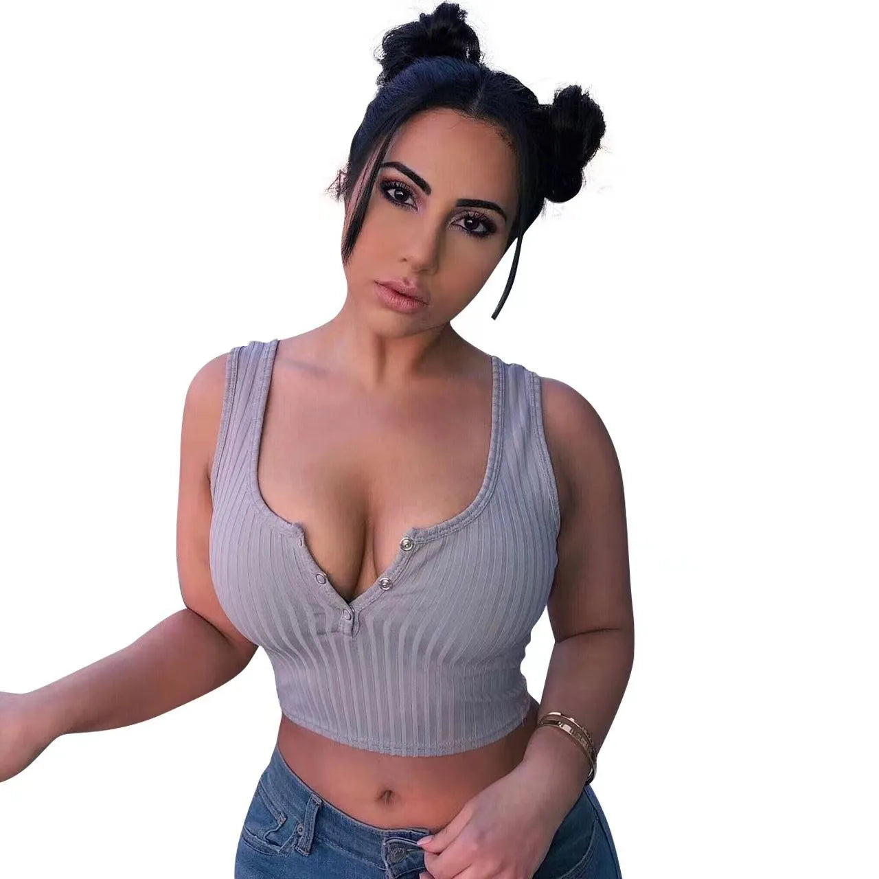 Casual Pit Buttoned Vest Crop Tops