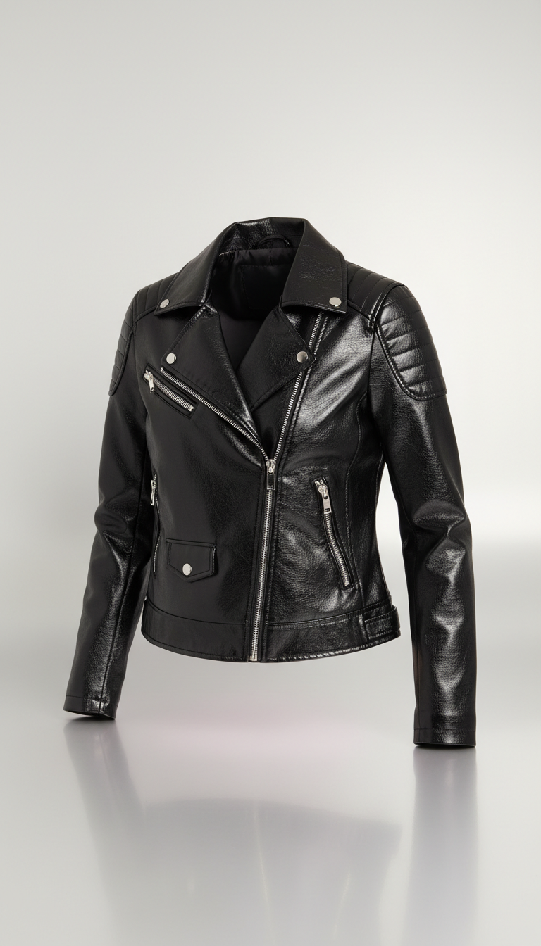 Black Faux Patent Moto Jacket