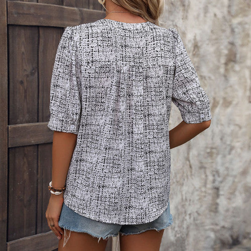All-over Printed Notched V-neck Shirt
