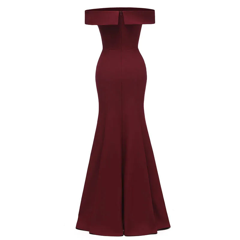 Off Shoulder Split Evening Dress