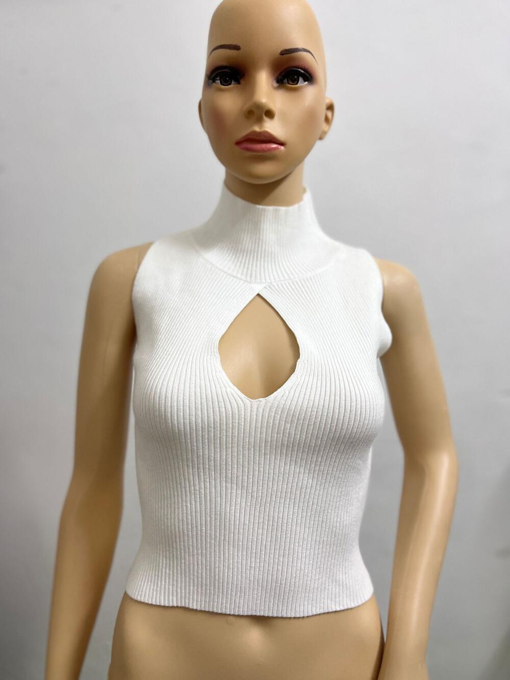 Women Sexy High Collar Hollow Sleeveless Top