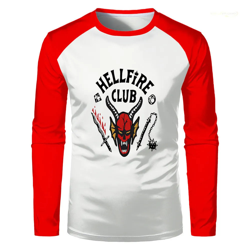 STRANGER THINGS 4 HELLFIRE CLUB LOGO RAGLAN BASEBALL TEE