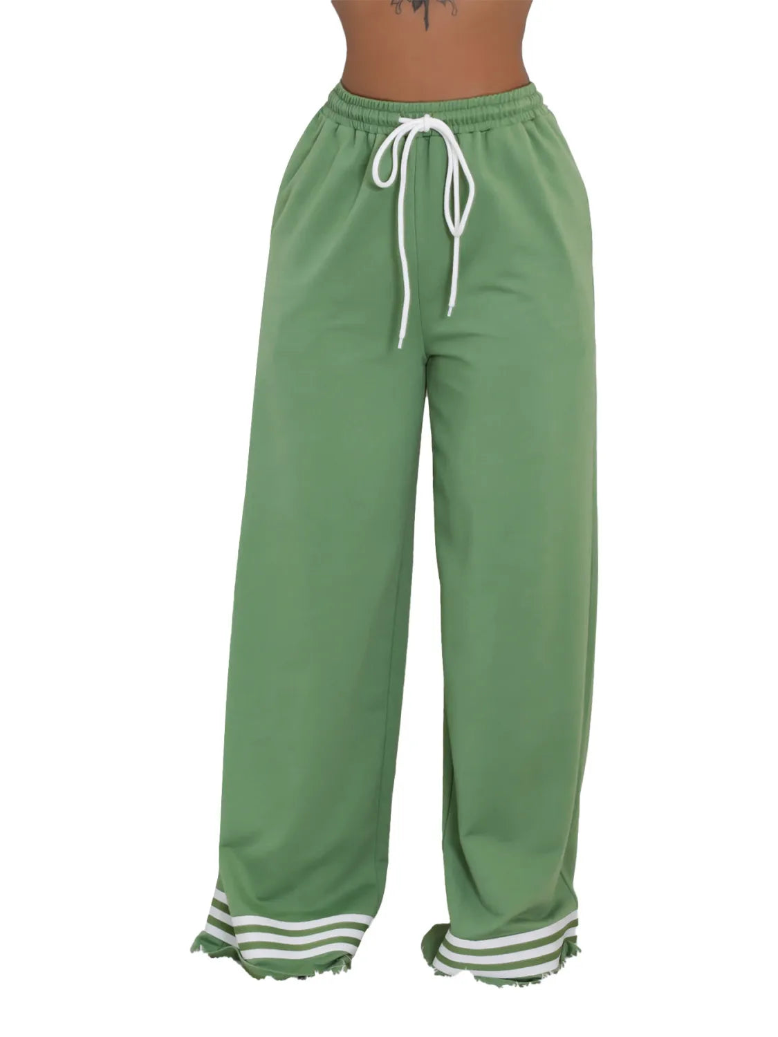 Loose Striped Contrast Wide Leg Trousers With Pocket