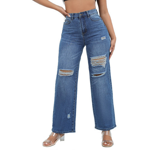 Women's Sexy Denim Trousers Street High-Rise Ripped Washed Jeans