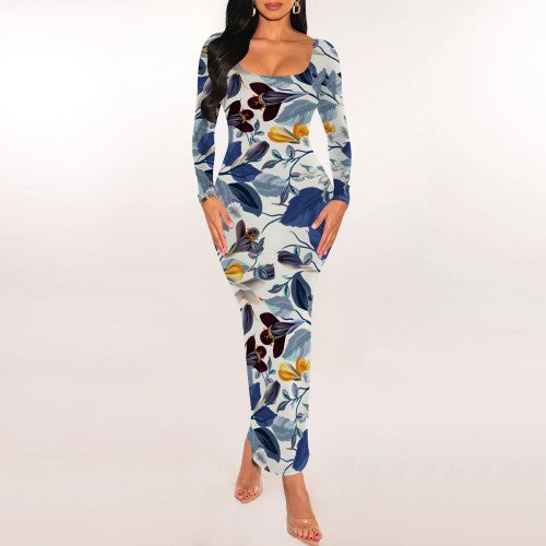 Casual Print U Neck Maxi Dresses