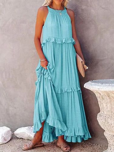 2023 Summer Ruffled Long Dress Amazon Elegant Big Swing Beach Dresses