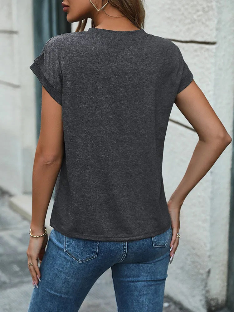 SLOGAN PRINTED BUTTON PLACKET HALF T-SHIRT