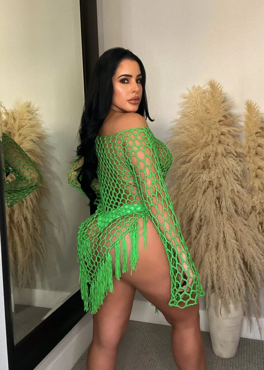 SEXY HAND HOOK TASSEL SEE-THROUGH BEACH DRESS