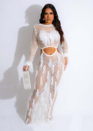 Summer Long Skirt Tassel Knit Casual Hollow Sequin Beach Dress
