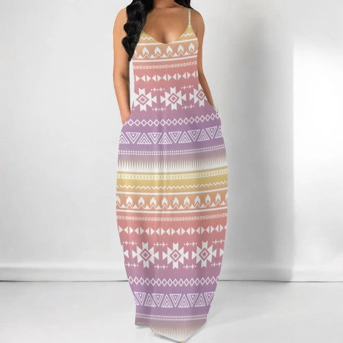 Casual Print Straps V Neck Maxi Dresses