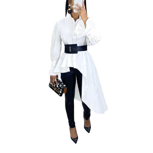 Solid Color Long Sleeve Irregular Blouse