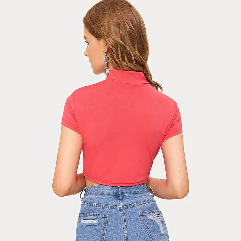 Solid Color Half-necked Cutout Top