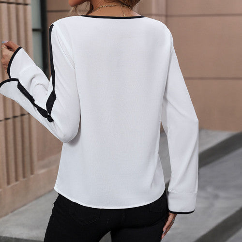 Contrast Binding Split Sleeve Tie Neck Blouse