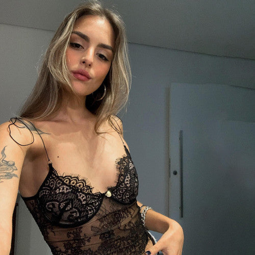 SPICE GIRLS SEXY SLIM LACE CAMISOLE SEE-THROUGH TOP