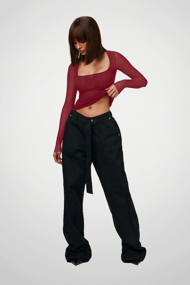 Mesh Square Neck Tops