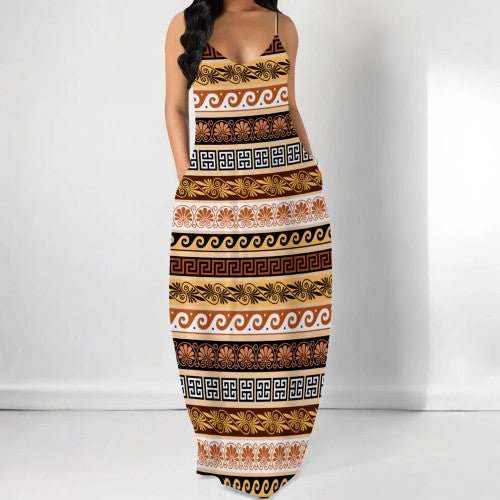 Casual Print Straps V Neck Maxi Dresses