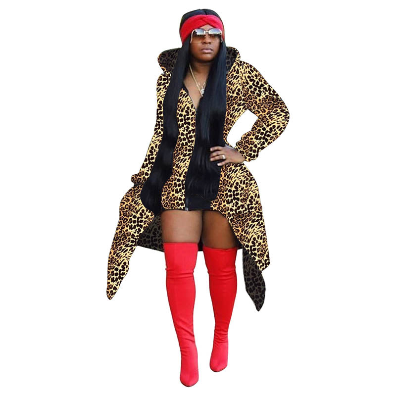 Irregular Printed Hooded Tail Jacket