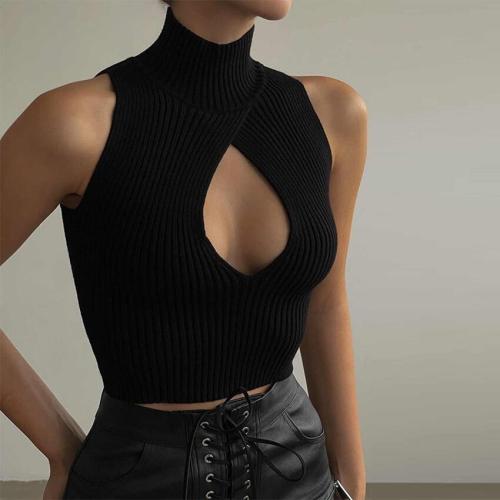 Women Sexy High Collar Hollow Sleeveless Top