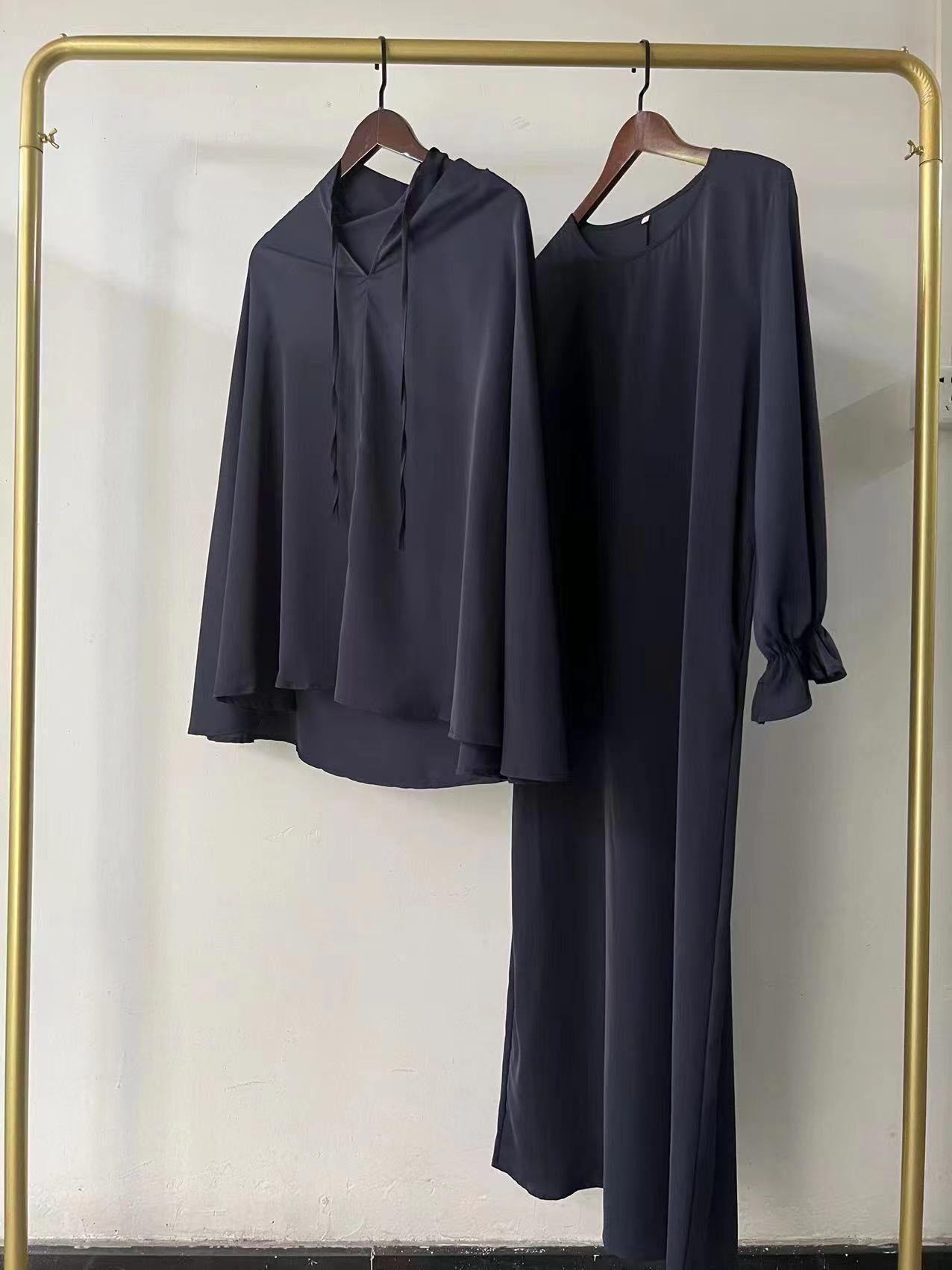 Women Solid Elegant Dress Two-Piece Set