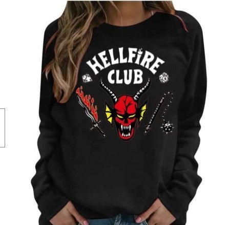 STRANGER THINGS 4 HELLFIRE CLUB LOGO RAGLAN BASEBALL TEE