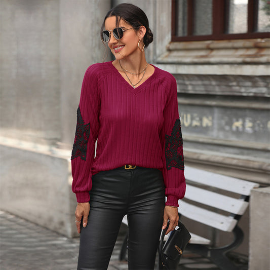 CONTRAST LACE RAGLAN SLEEVE TEE