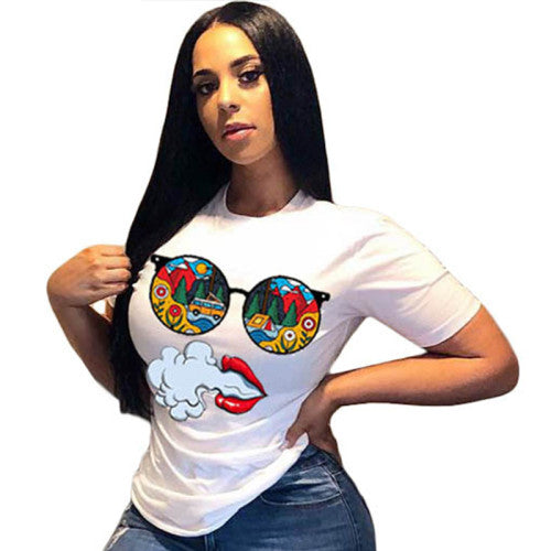 Casual Short Sleeve Cartoon Printed T-shirt Top