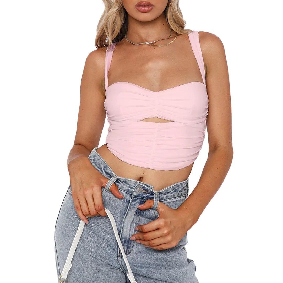 Fashion Pleated Cutout Camisole Top