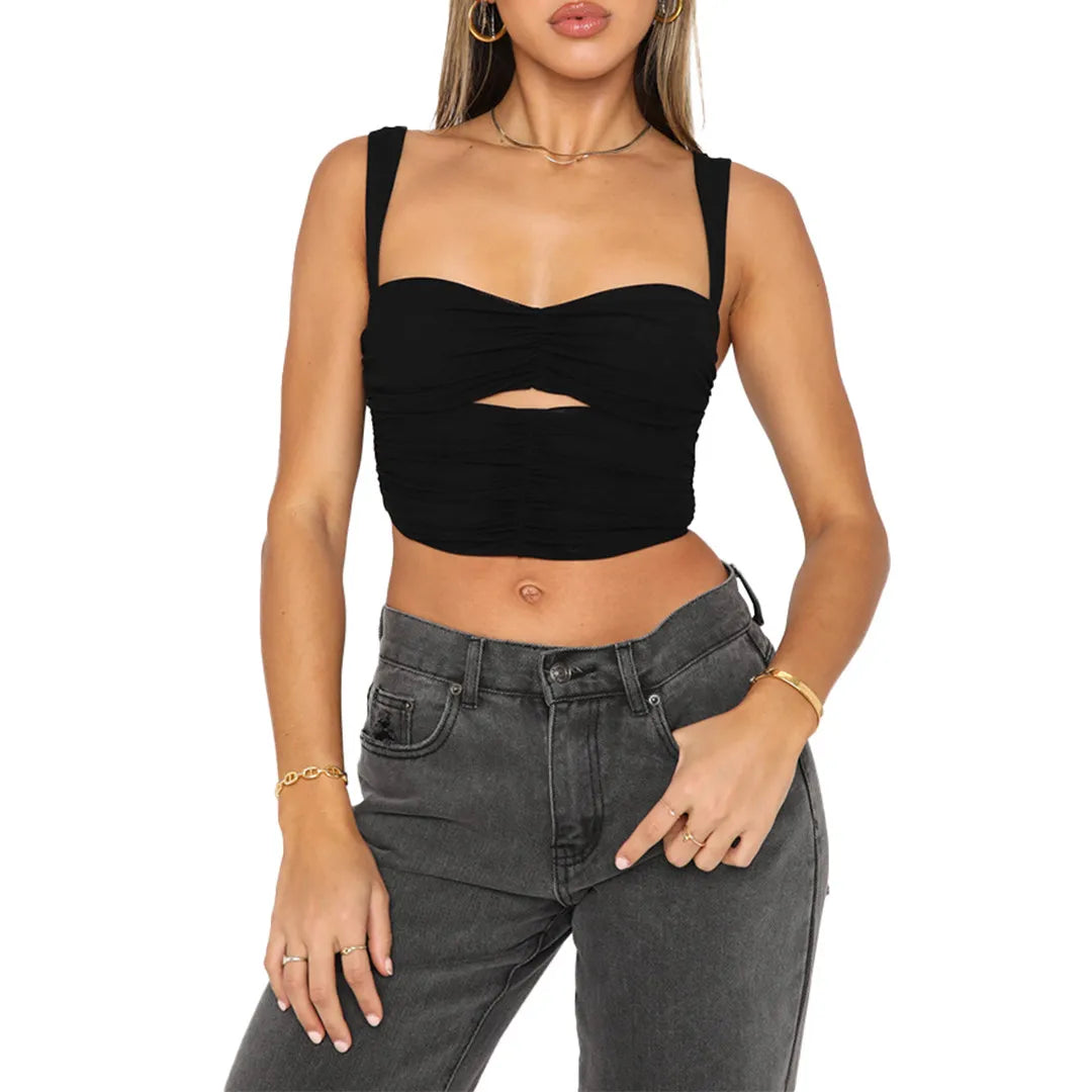 Fashion Pleated Cutout Camisole Top