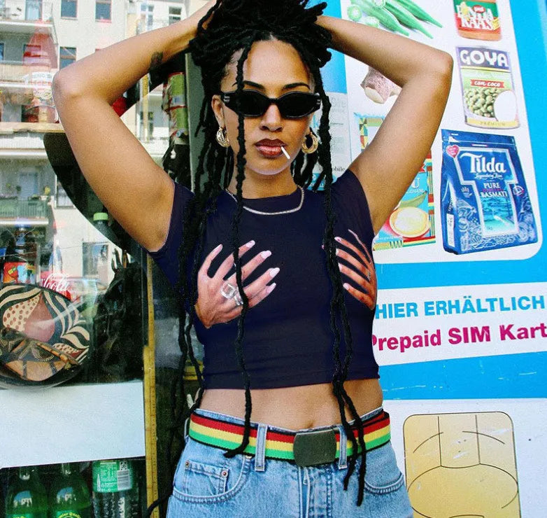 Casual Round Neck Palm Print Crop Top
