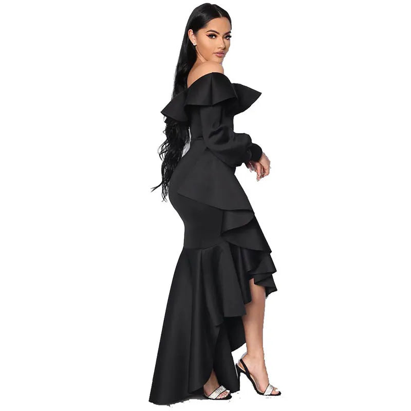 Ruffle Off Shoulder Irregular Bodycon Long Sleeve s Party Maxi Dress