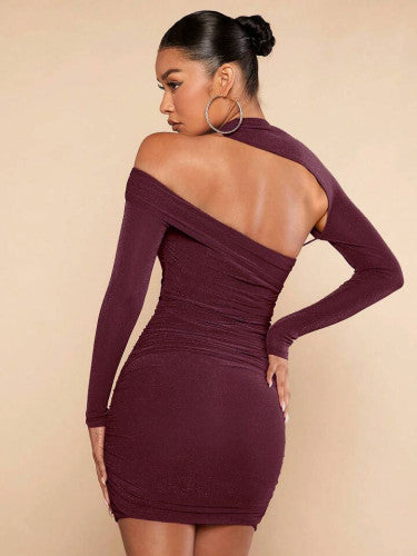 SEXY TWIST FRONT CUT OUT SPLIT CUFF RUCHED BODYCON DRESSES