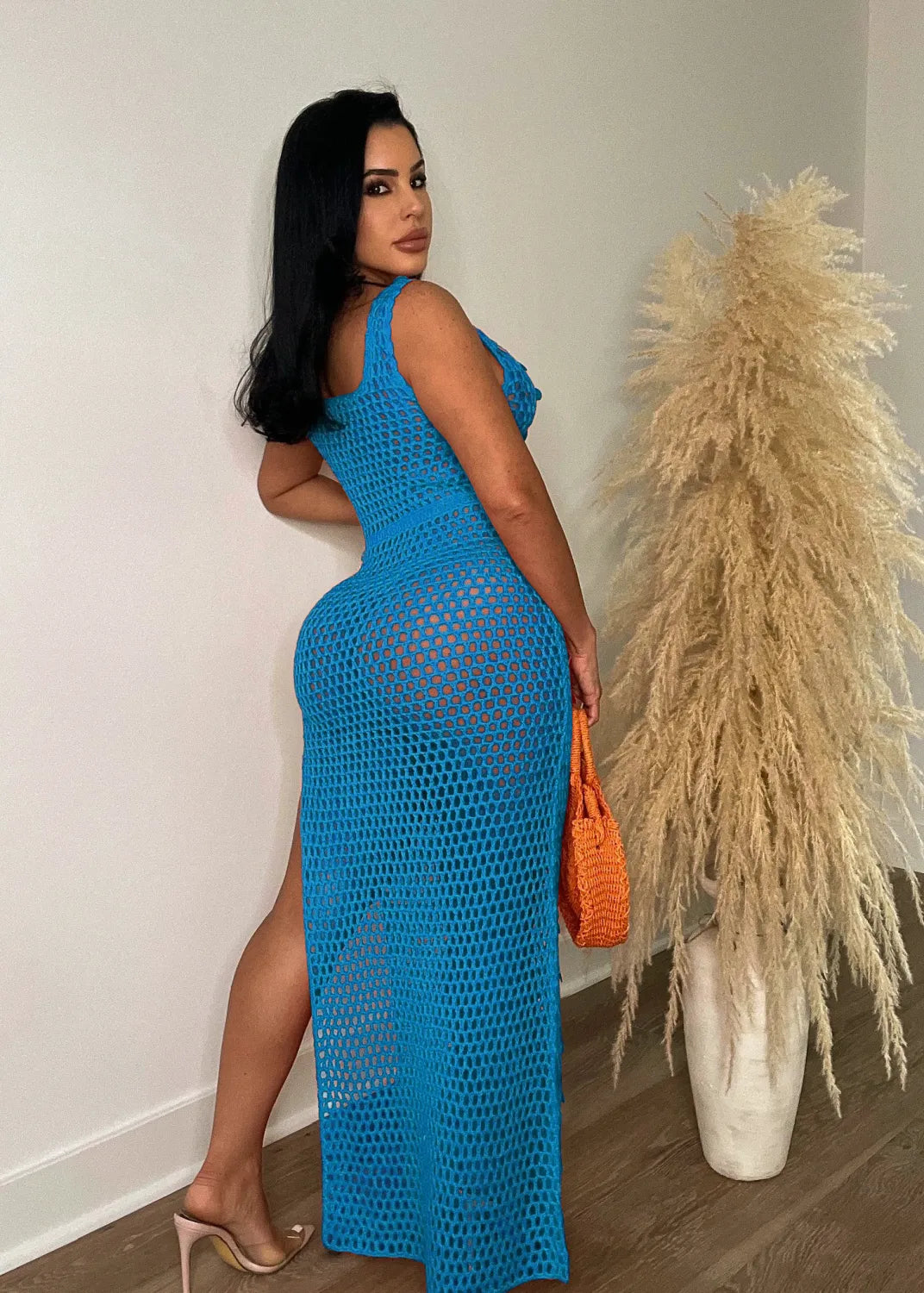 Hand-knitted Casual Hollow Sequined Vest Split Beach Dress