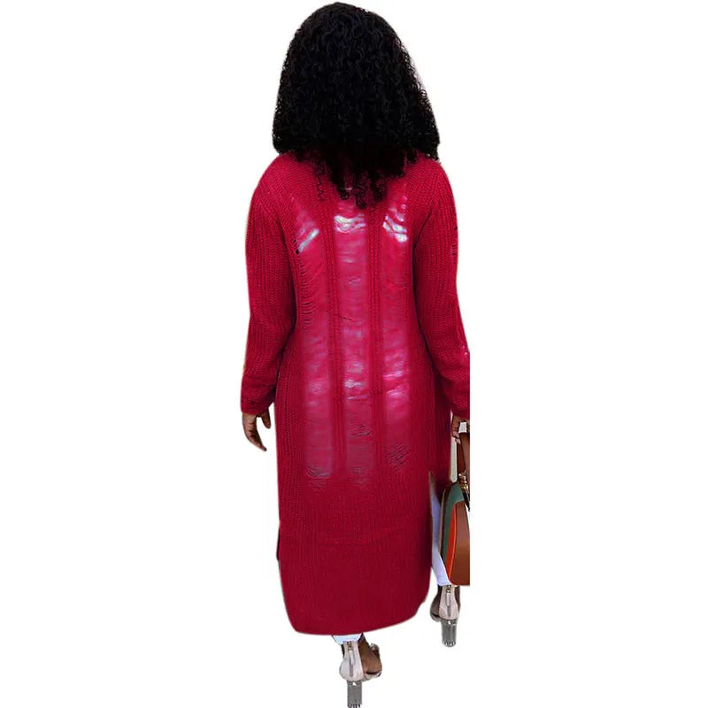IRREGULAR CARDIGAN HOLE LONG COAT