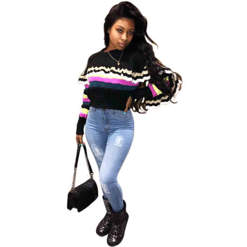 Colorful Stried Long Sleeve Sweat Shirt