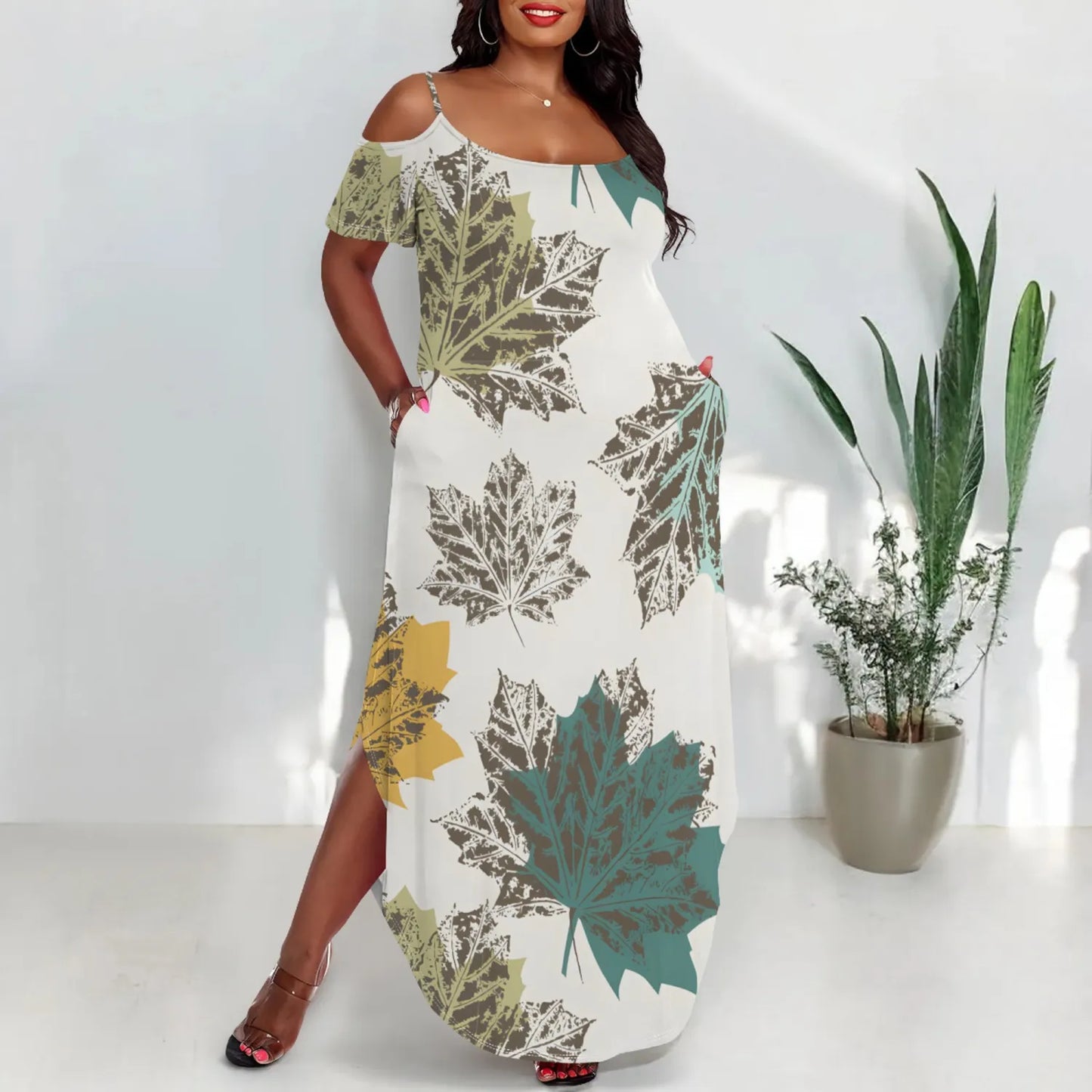 Casual Print Straps Plus Size Maxi Dress