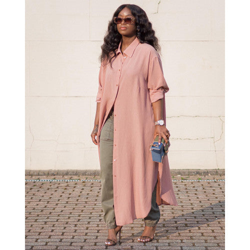 LADIES LOOSE SHIRT DRESS CHECKED CHIFFON TUNIC COAT