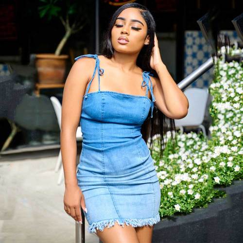 SEXY BACK ZIPPER STRAPS DENIM DRESS