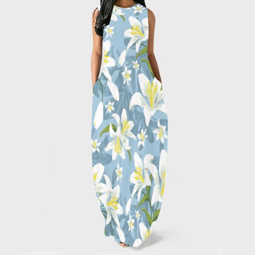 Casual Print Sleeveless O Neck Maxi Dresses