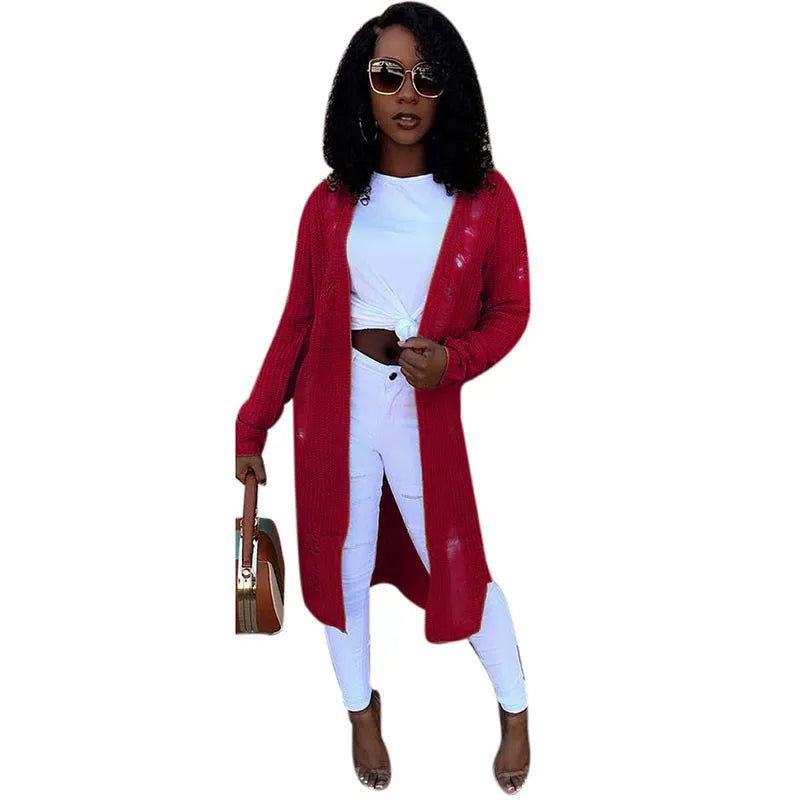 IRREGULAR CARDIGAN HOLE LONG COAT