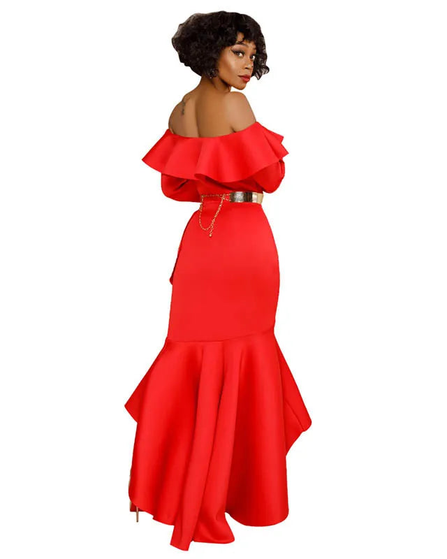 Ruffle Off Shoulder Irregular Bodycon Long Sleeve s Party Maxi Dress
