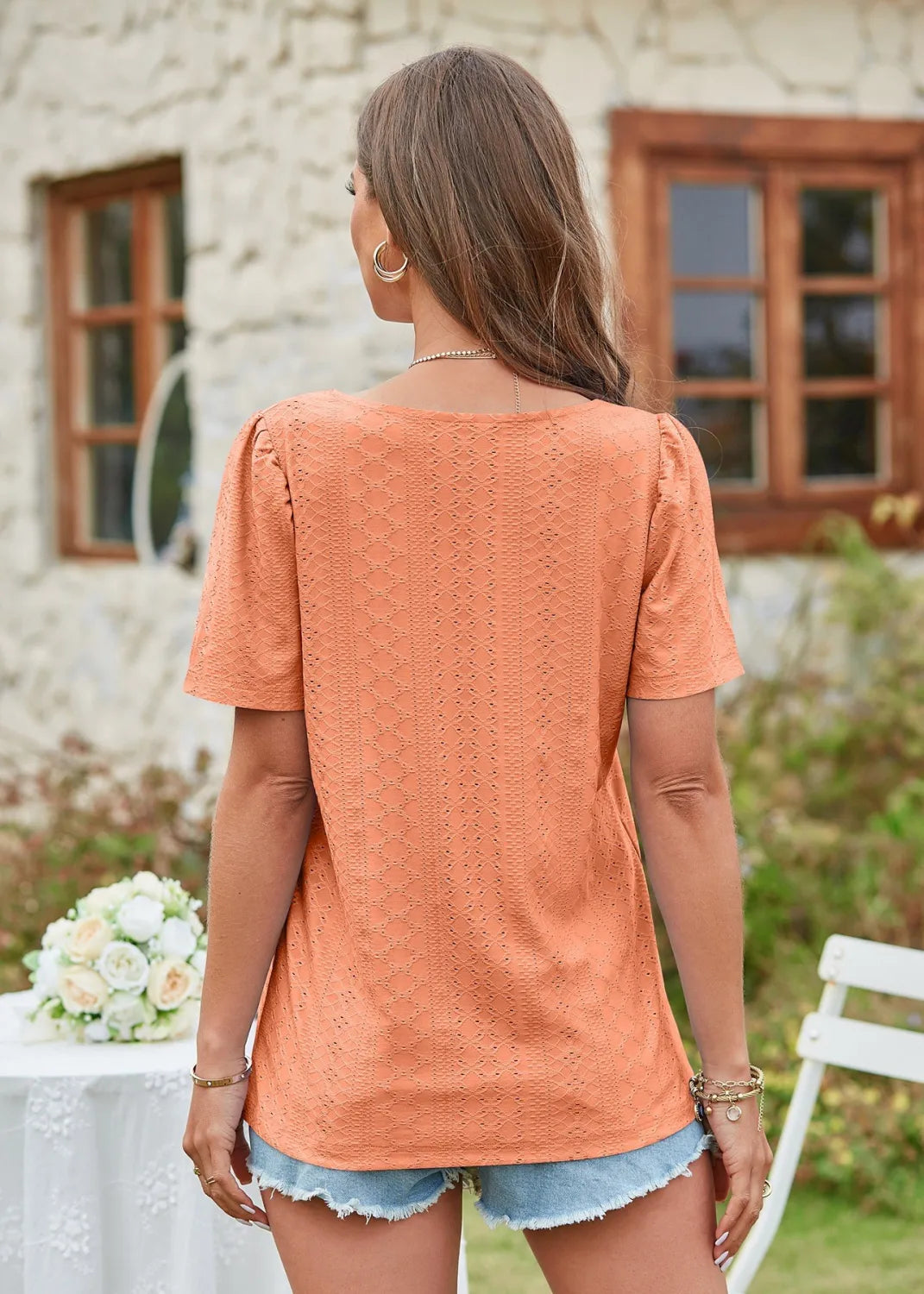 Square Collar T-shirt Hole Short Sleeve Casual Tops