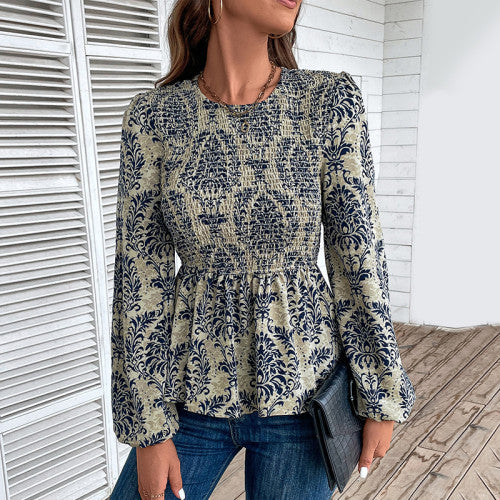 Allover Floral Print Long Sleeve Blouse