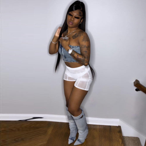Super Stretch Denim Navel-Based Tube Top